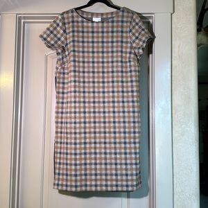 J.Jill Mixed Gray Camel Plaid Short Sleeve Pleat Back Dress Size Medium